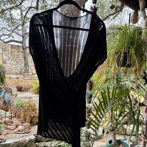 Ronen Chen Elegant Black Sheer Fux Wrap Top